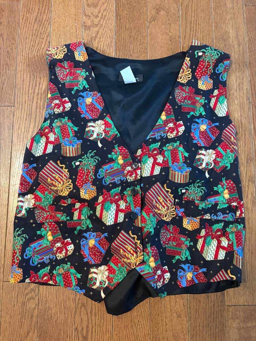 Robyn-Lyn Vintage 90s Christmas Gift Box Print Holiday Vest Size XL